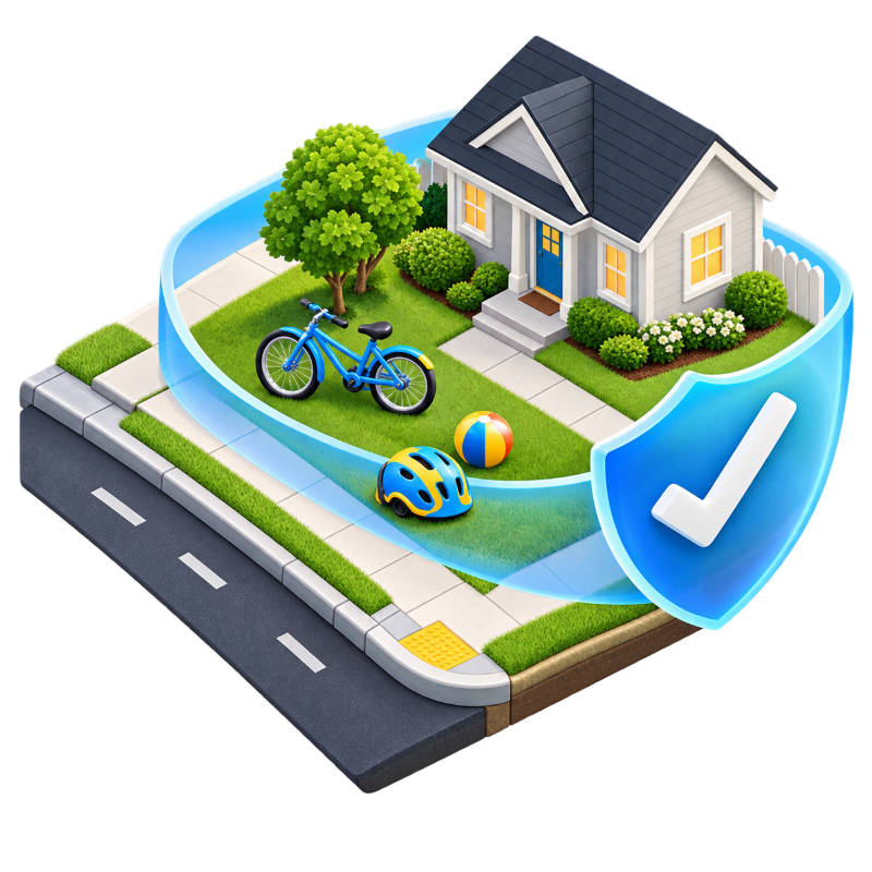 Shielded yard with bike and helmet for safety